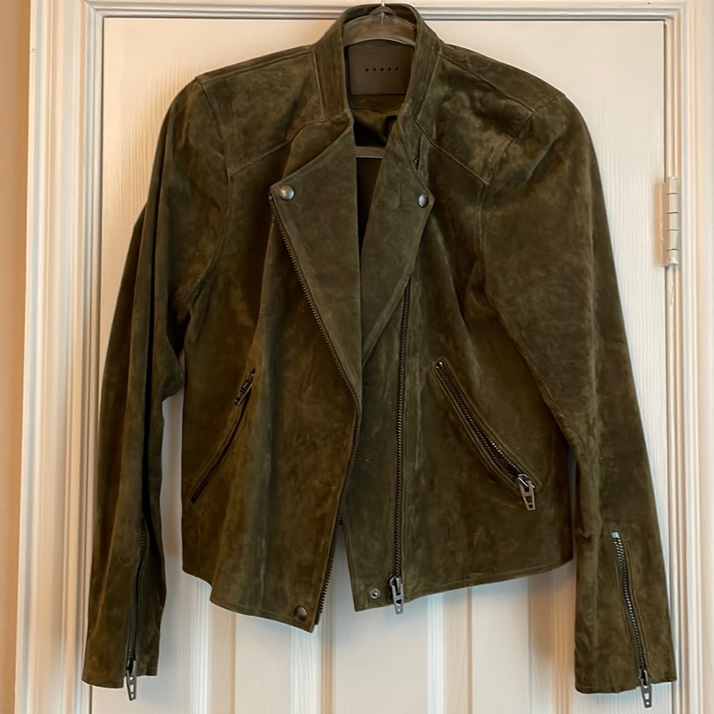 BLANCNYC Green Suede Moto Jacket
